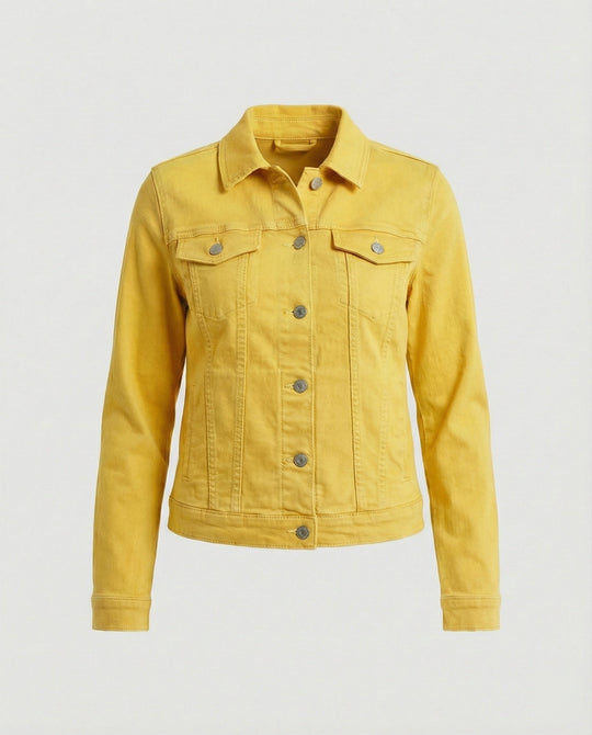 Damen Mode kurze klassische Jeansjacke mit aufgesetzten Brusttaschen und verkürztem Saum