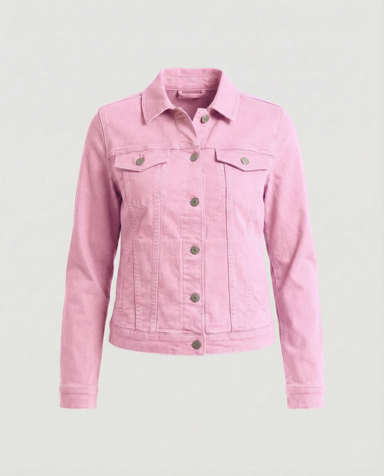 Damen Mode kurze klassische Jeansjacke mit aufgesetzten Brusttaschen und verkürztem Saum
