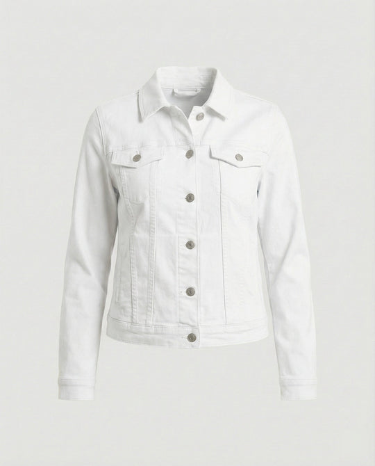 Damen Mode kurze klassische Jeansjacke mit aufgesetzten Brusttaschen und verkürztem Saum