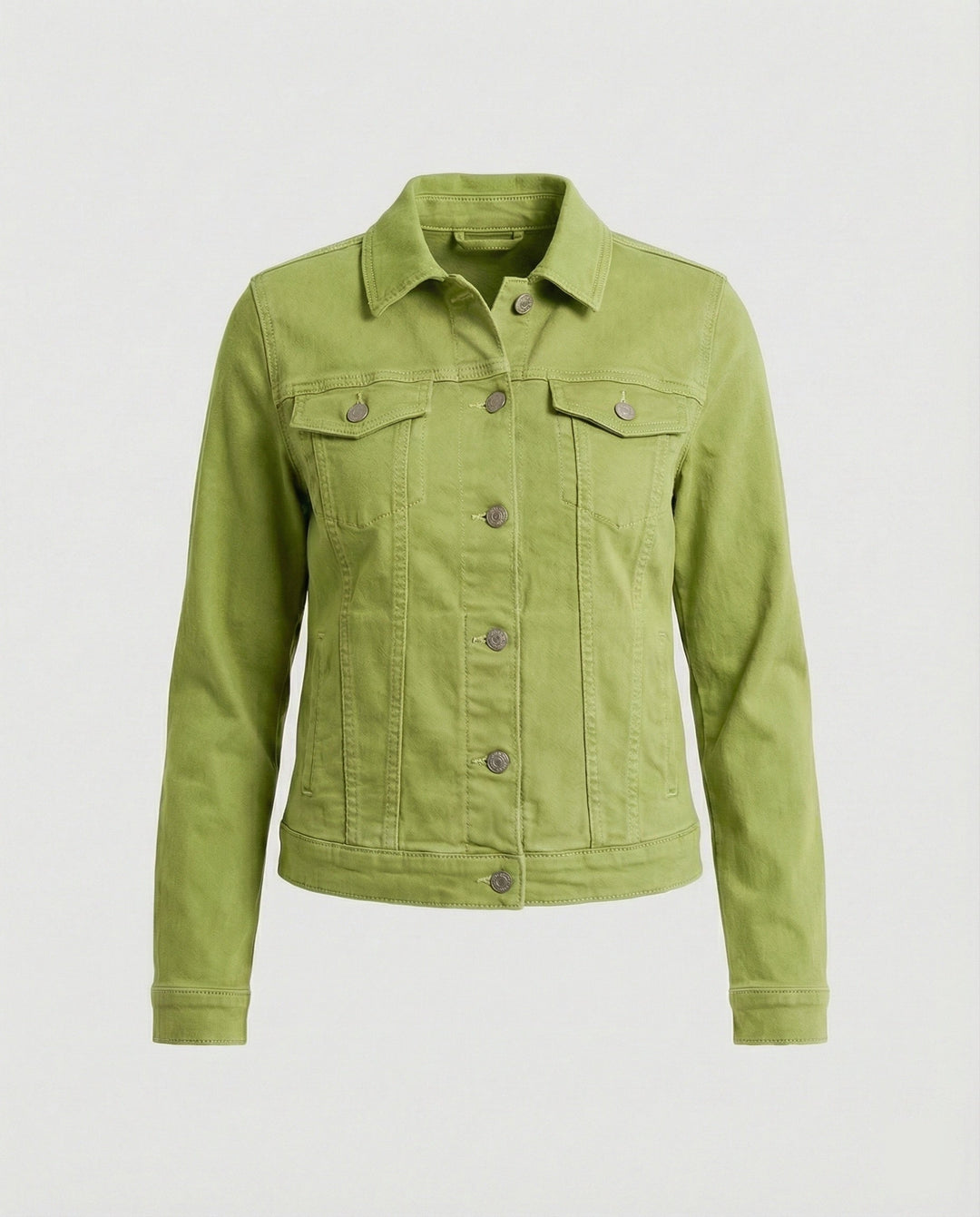 Damen Mode kurze klassische Jeansjacke mit aufgesetzten Brusttaschen und verkürztem Saum