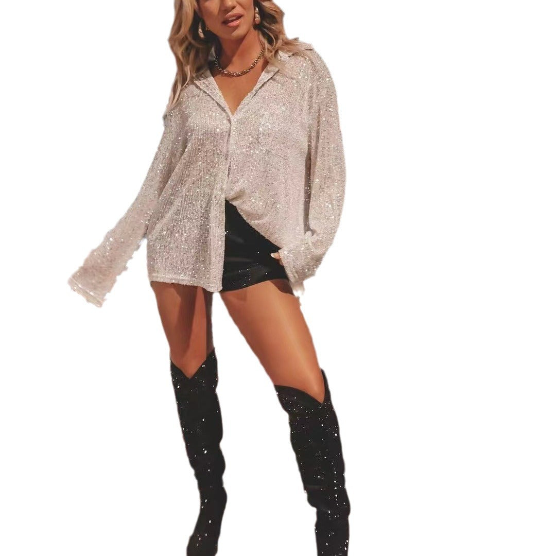 Damen Glitzernde Oversize-Bluse mit lässigem Schnitt