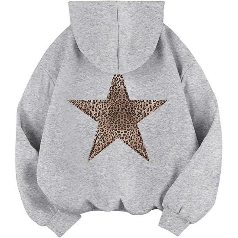 Damen Kapuzensweater mit stylish Leopardstern-Design und entspannter Passform