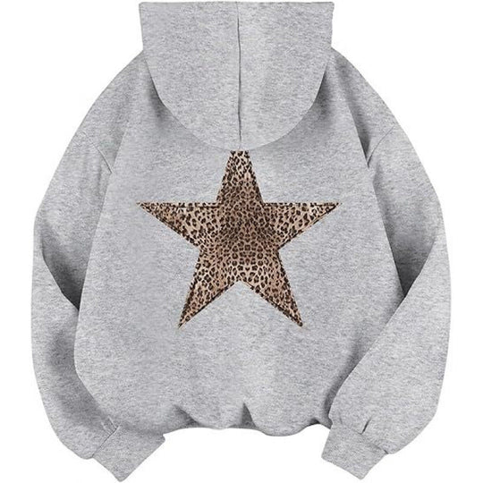 Damen Kapuzensweater mit stylish Leopardstern-Design und entspannter Passform