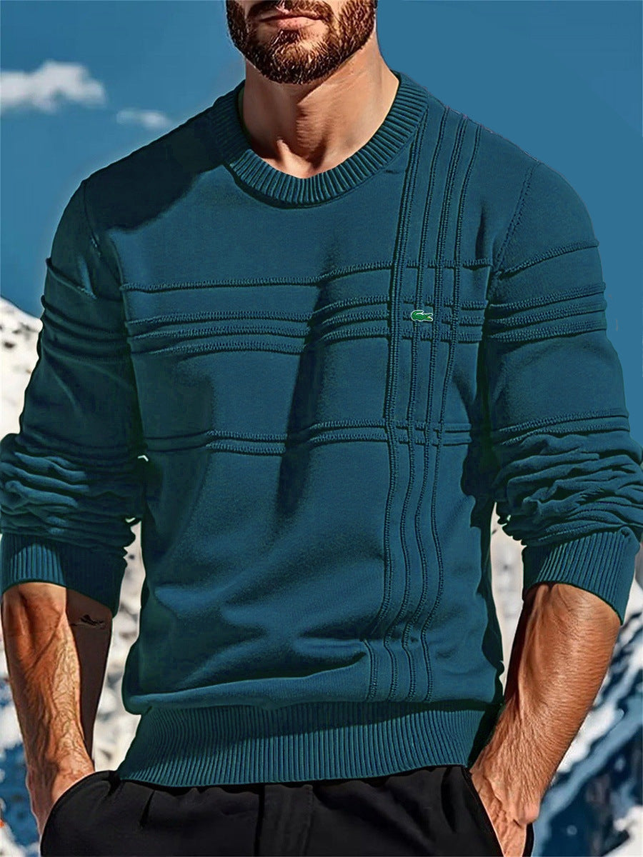Herren nan strukturierter Rundhalspullover aus Baumwollmischung Slim Fit mit Reliefstreifen und Rippenbündchen Shop Nory