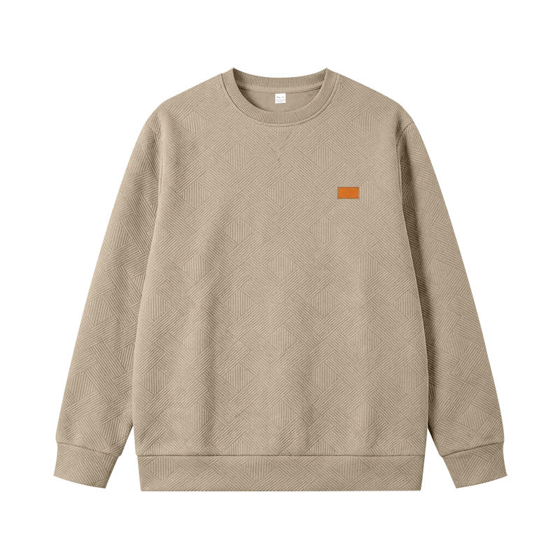 Unisex Texturierter Baumwoll-Crewneck-Sweatshirt mit Rautenstruktur und Lederpatch Shop Nory