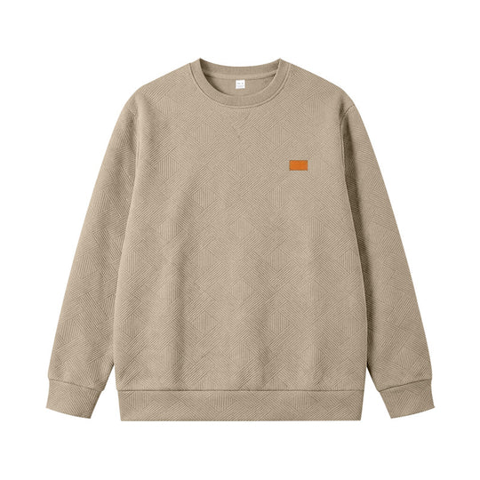 Unisex Texturierter Baumwoll-Crewneck-Sweatshirt mit Rautenstruktur und Lederpatch Shop Nory