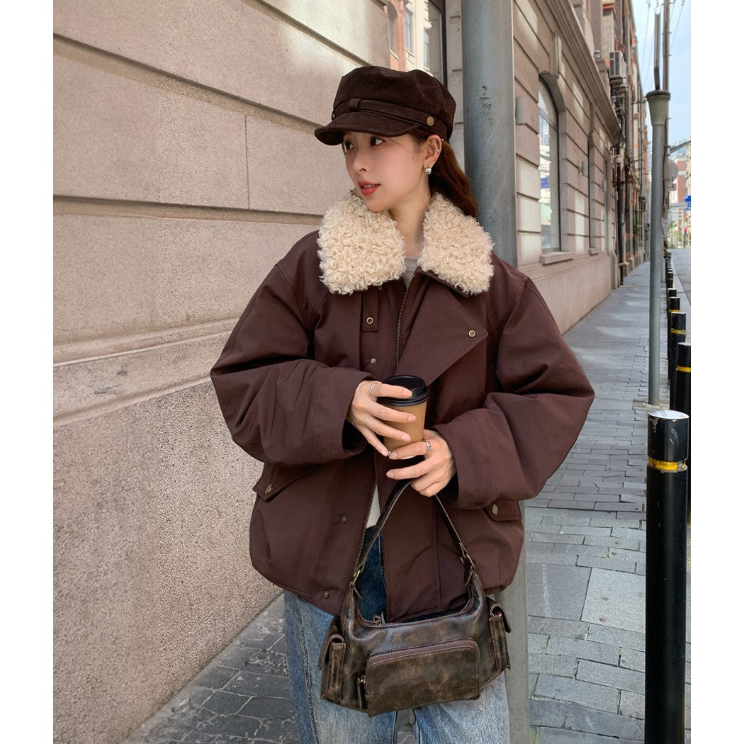 Damen Oversize-Kurzjacke mit Teddykragen und Pattentaschen Shop Nory