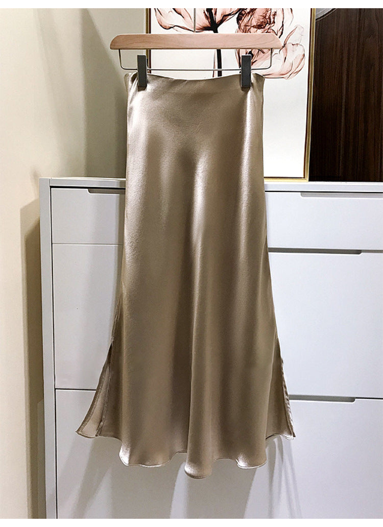 Damen Eleganter Satinrock mit asymmetrischem Schlitz Shop Nory