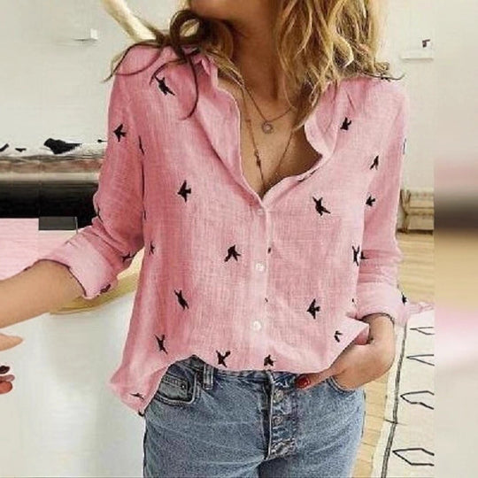 Damen Atmungsaktive Baumwoll‑Leinen Tunika‑Bluse mit Kentkragen, geknöpftem V‑Ausschnitt und gerundetem Saum Shop Nory