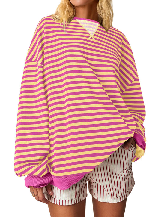 Damen Oversized gestreifter Sweatshirt