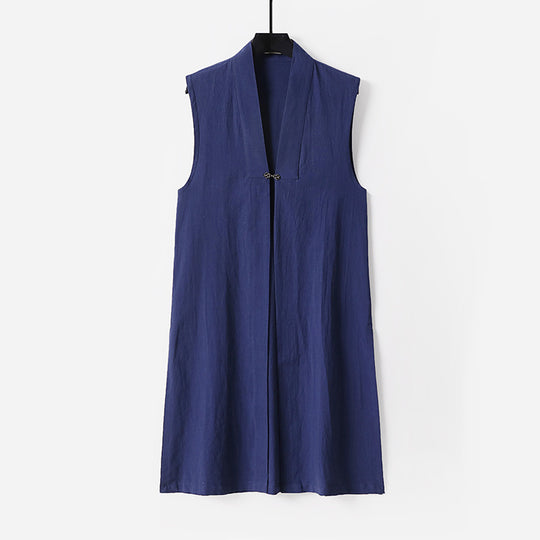 Damen Ärmellose lange Weste mit Stehkragen und dekorativem Knebelverschluss Shop Nory