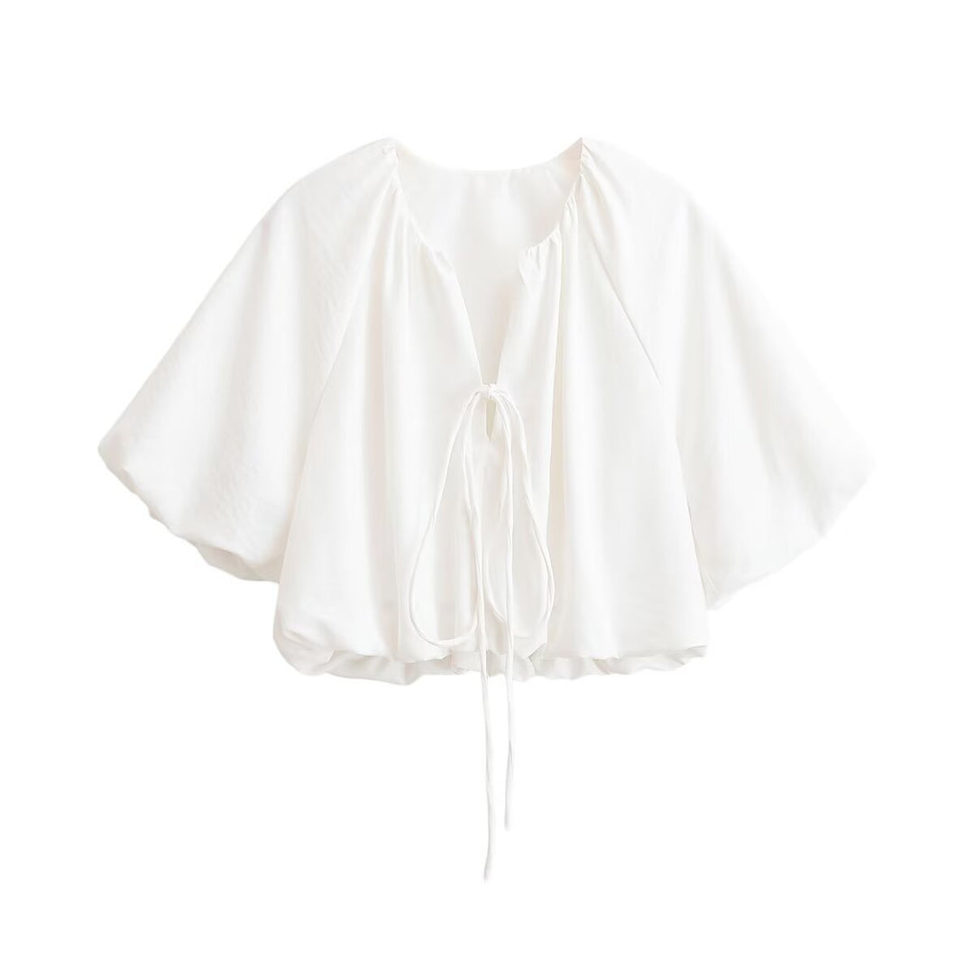 Damen Oversized Cape-Bluse mit Kordelzug, gerafftem Saum und voluminösen Fledermausärmeln Shop Nory