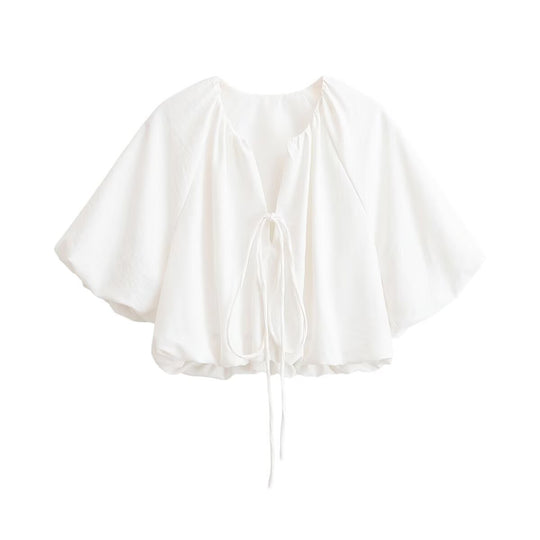 Damen Oversized Cape-Bluse mit Kordelzug, gerafftem Saum und voluminösen Fledermausärmeln Shop Nory