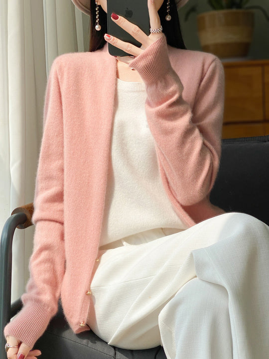 Damen Offener Feinstrick-Cardigan im Mohair‑Look mit geradem Saum und schmalen Bündchen Shop Nory