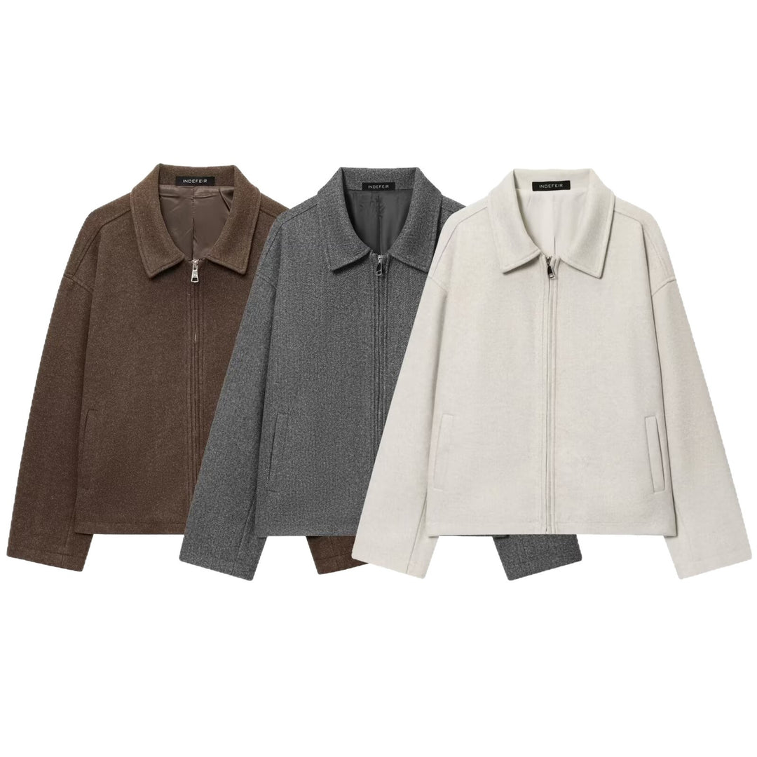 Damen Boxy Wollmix-Blousonjacke mit Reißverschluss und Hemdkragen Shop Nory