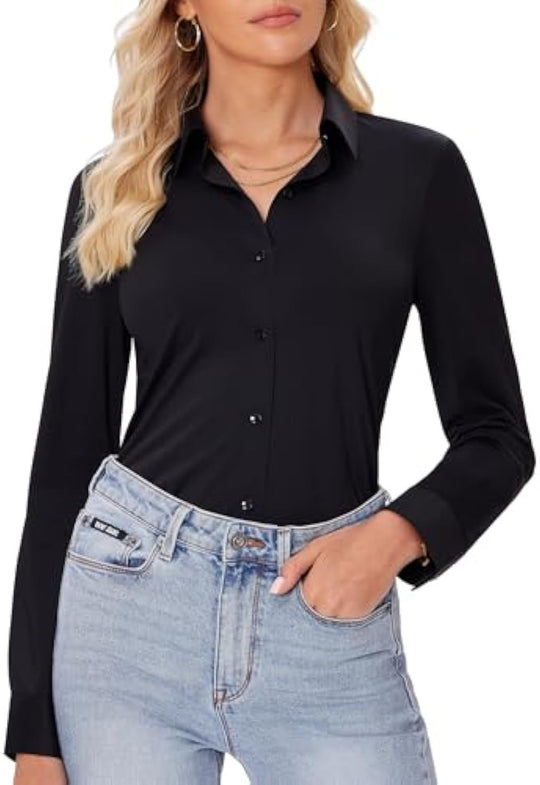 Damen Klassische Viskose-Stretch Hemdbluse mit Kentkragen und Manschetten Shop Nory