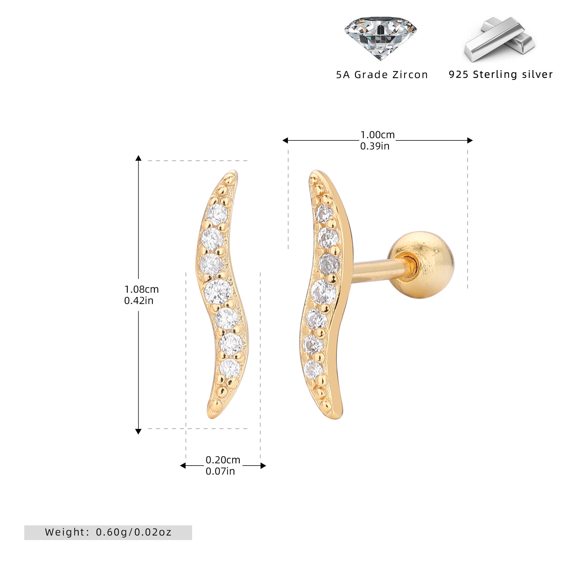 Damen Ohrstecker mit elegantem Wellenmotiv und funkelnden Zirkonia aus hochwertigem 925 Sterlingsilber Shop Nory
