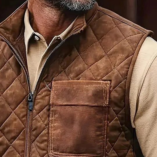 Herren gesteppte Wildlederoptik Weste mit Stehkragen und aufgesetzter Brusttasche Shop Nory