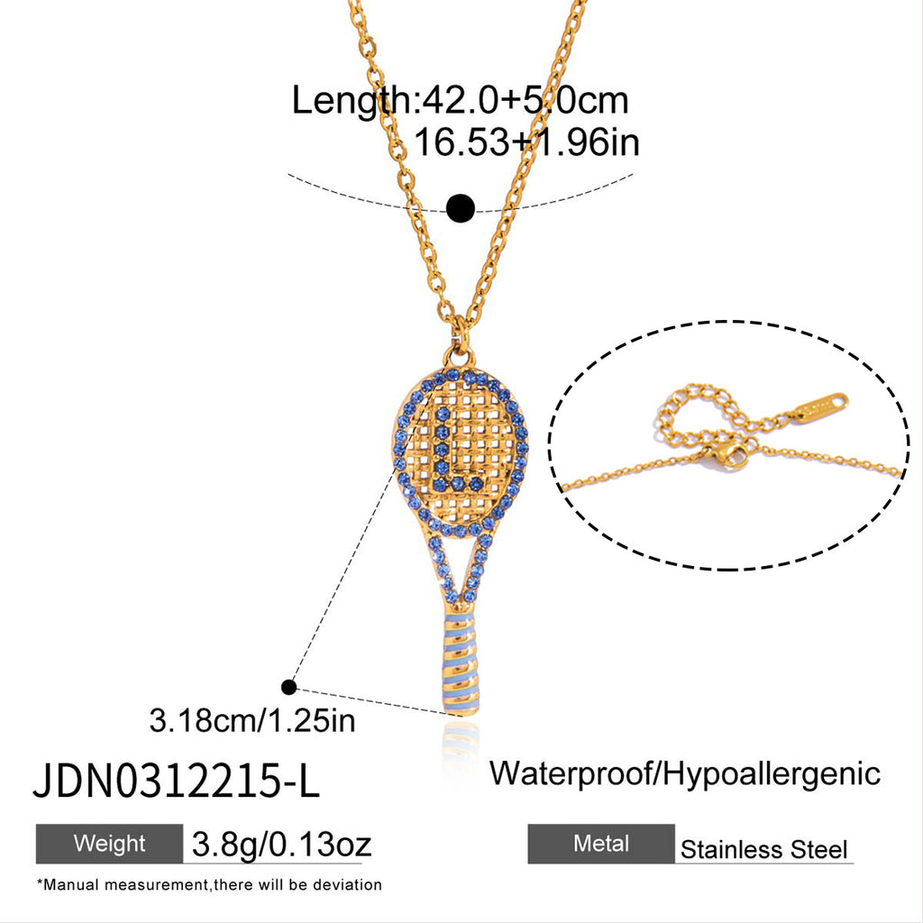 Damen Halskette mit Tennis-Racket-Anhänger und funkelnden Zirkonia Shop Nory