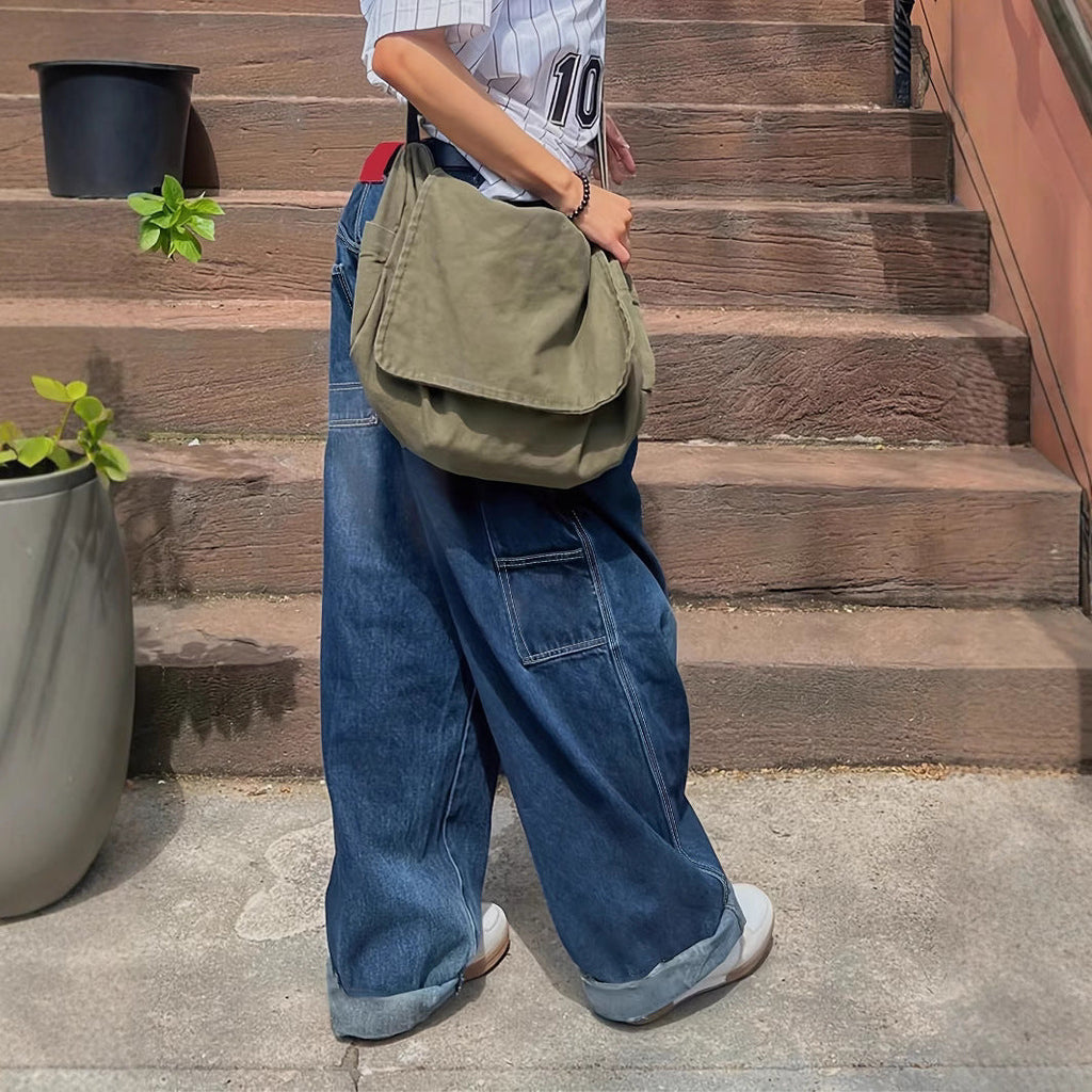 Damen Weit geschnittene Denim-Hose im lässigen Stil mit hohem Bund Shopnory