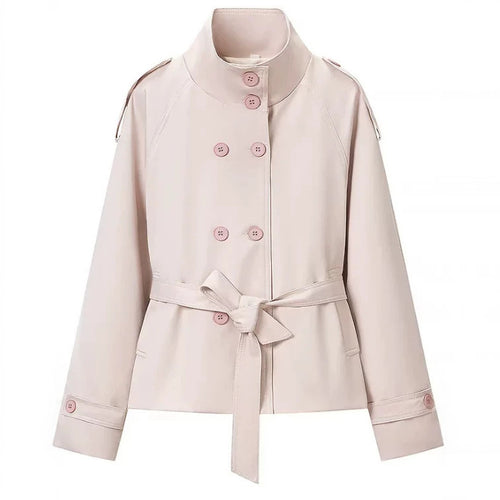 Damen Cropped Trenchjacke im Boxy-Cut mit Stehkragen, Schulterklappen und Taillengürtel Shop Nory