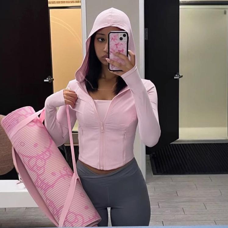 Damen nan kurzes Ripp-Kapuzenhoodie mit halbem Reißverschluss, langen Ärmeln und Daumenloch Shop Nory