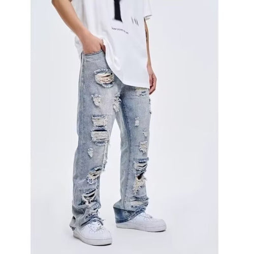 Herren Extraweite Ripped Baggy-Jeans mit tiefem Schritt und ausgeprägten Destroyed-Details Shop Nory