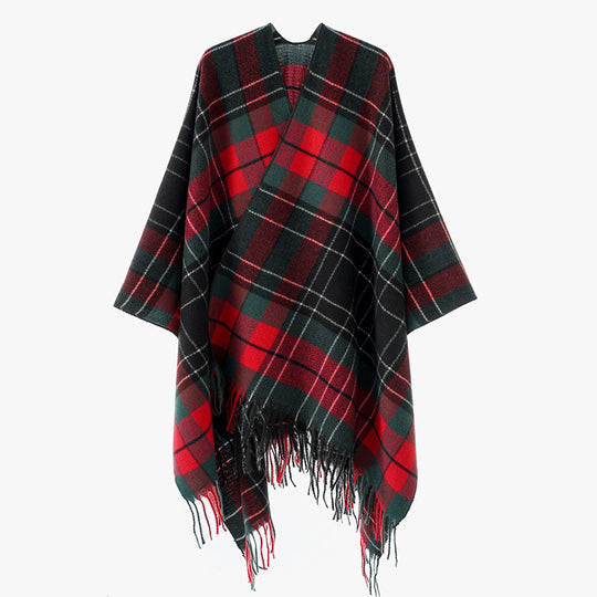 Damen Oversize-Kimono-Capeponcho im Karomuster mit Fransensaum Shop Nory