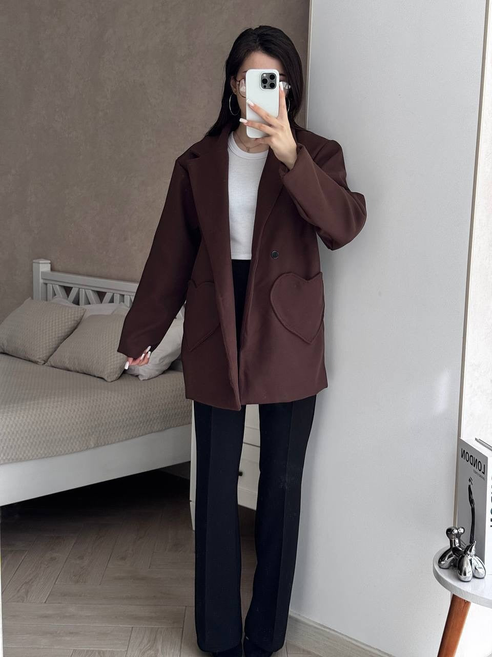 Damen Oversized Blazer-Mantel mit herzförmigen Taschen Shop Nory