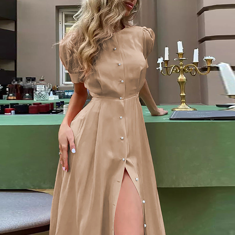 Damen Hemdkleid mit hochgeschlossenem Kragen und seitlichem Schlitz
