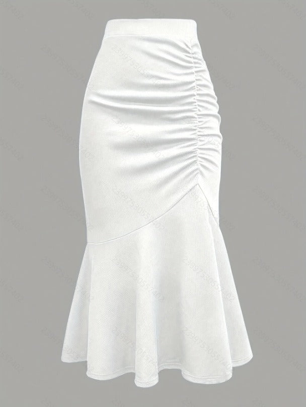 Damen Taillierter Midirock mit seitlicher Raffung und ausgestelltem Volant-Saum Shop Nory