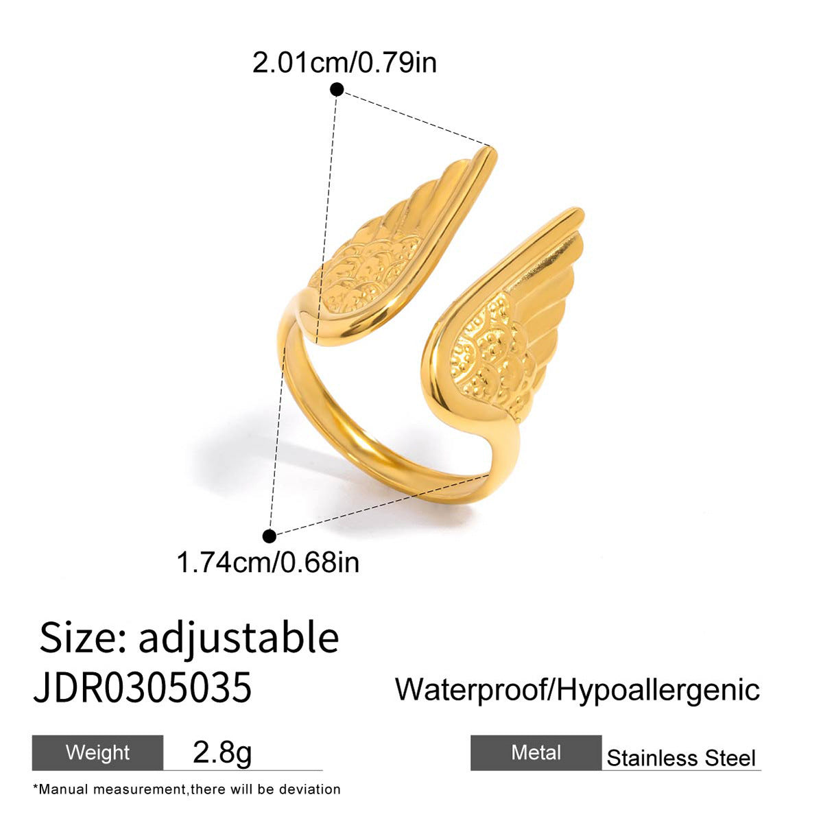 Damen Offener Ring mit Engelsflügel-Design aus hypoallergenem Edelstahl Shop Nory