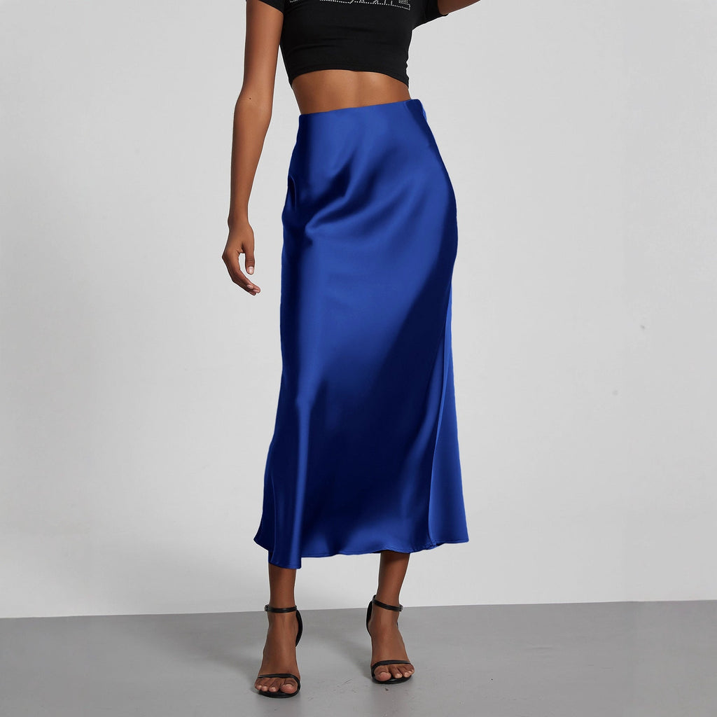 Damen Stilvolle Satin-Stretchrock mit hohem Bund und fließendem Schnitt