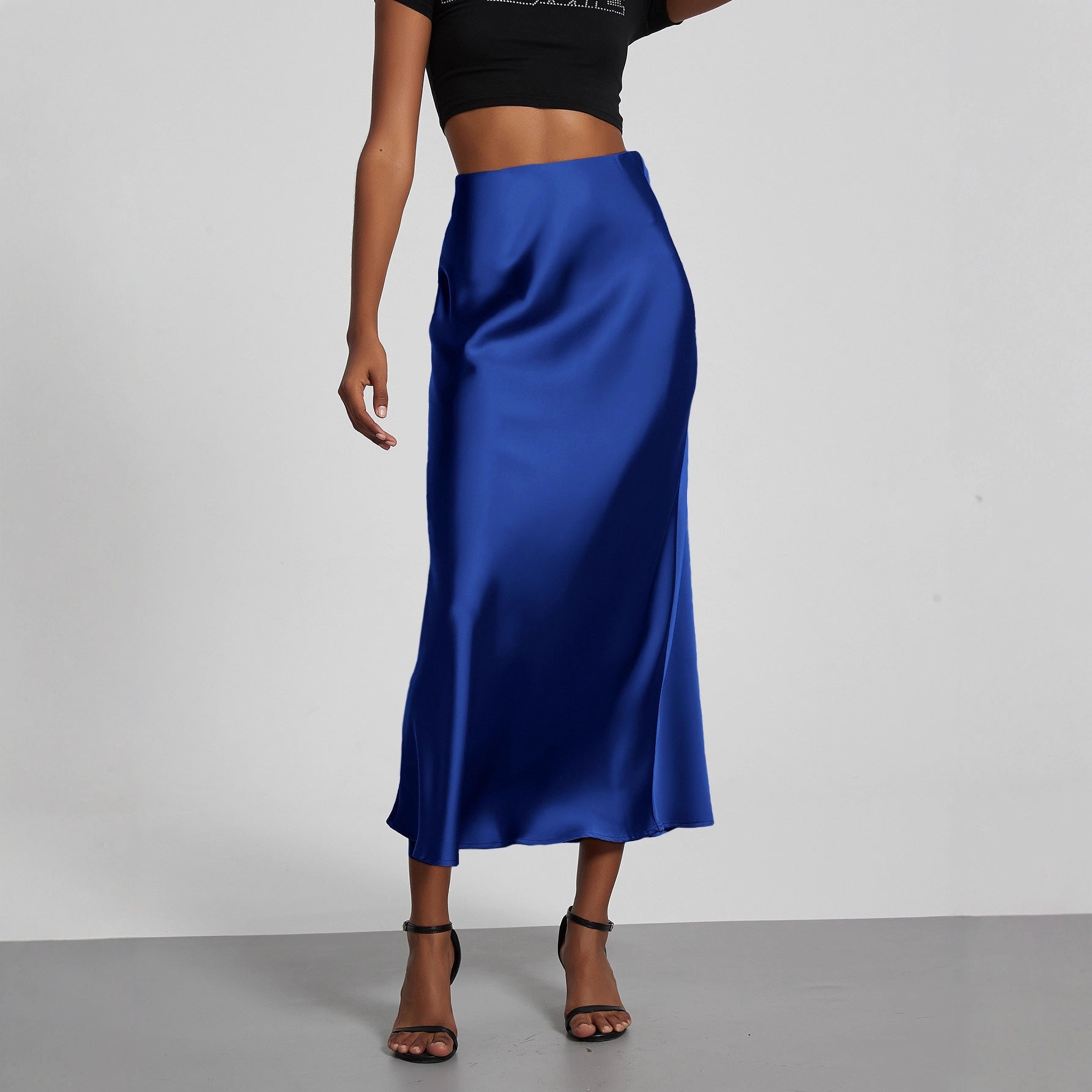 Damen Stilvolle Satin-Stretchrock mit hohem Bund und fließendem Schnitt