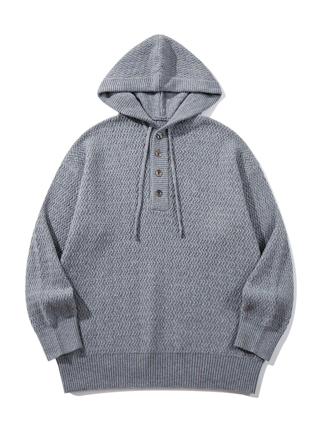 Unisex Strukturierter Kapuzen‑Strickpullover mit Henley‑Knopfleiste Shop Nory