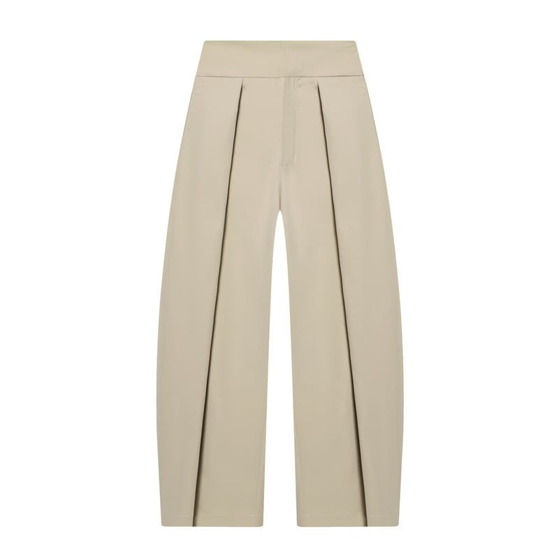 Damen Weite Plissée-Jerseyhose mit hoher Taille und Bügelfalte Shop Nory