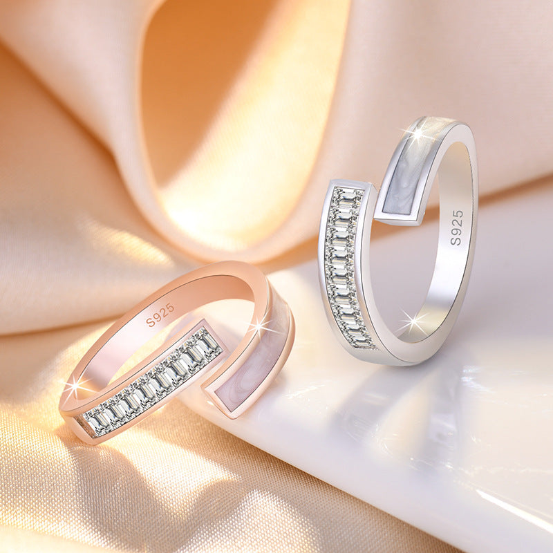 Damen Offener Ring aus 925er Silber mit rosegoldener Beschichtung und funkelnden Zirkonia Shop Nory