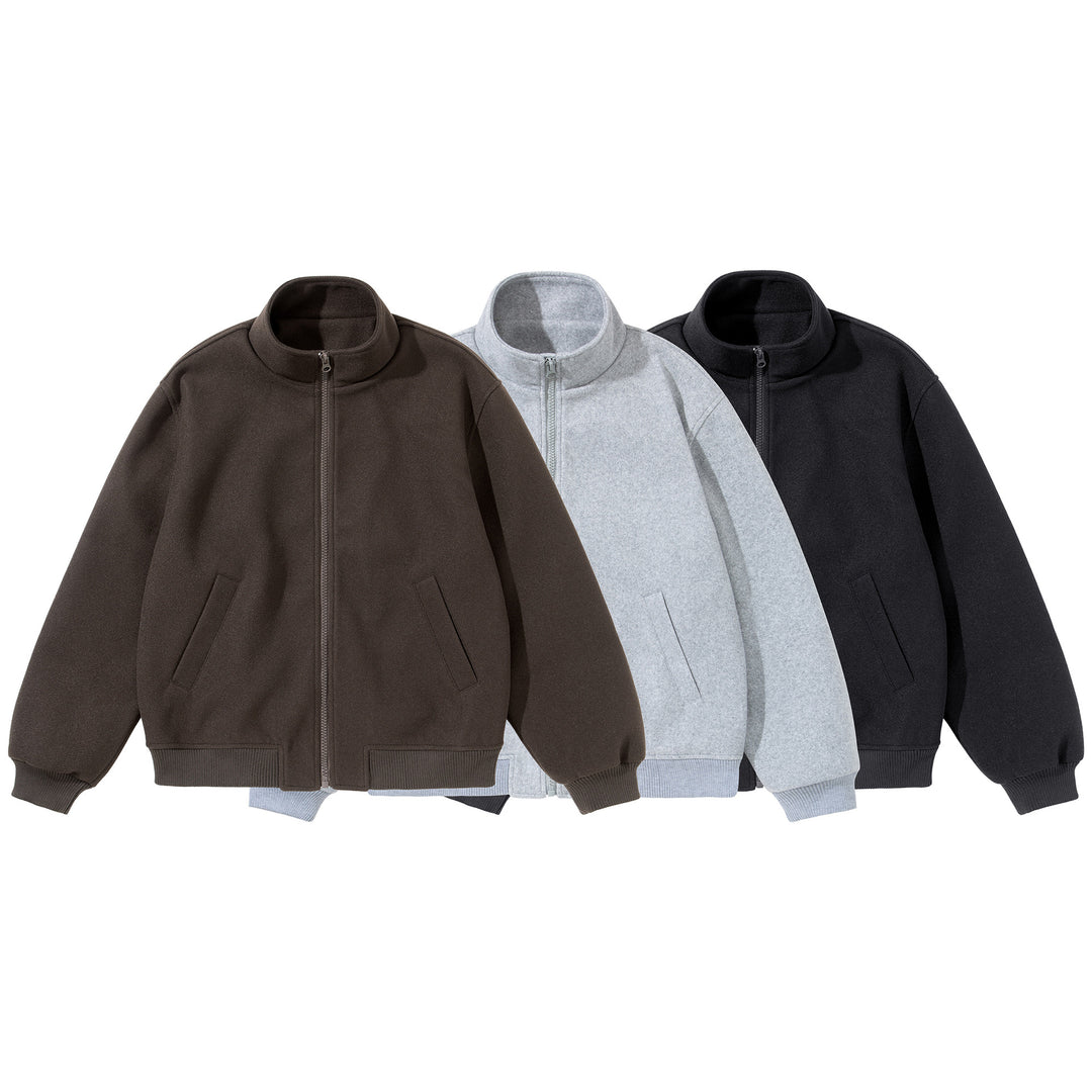 Unisex Kurz geschnittener kastiger Wollmix Blouson mit Stehkragen Shop Nory