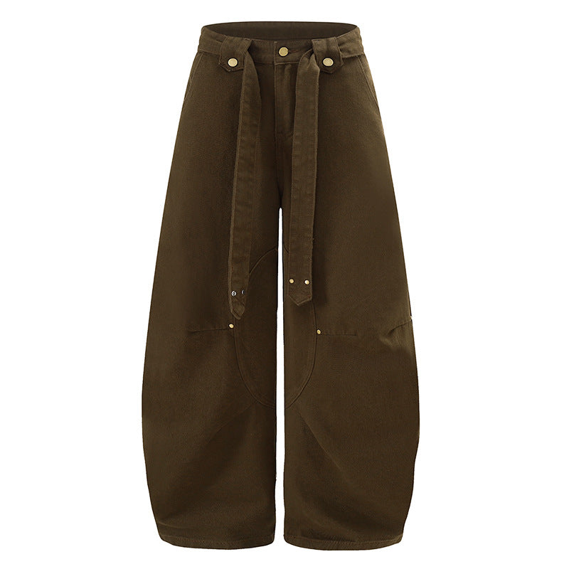 Damen Extraweite High‑Waist Palazzo‑Hose mit dekorativem Knie‑Patch, Bindegürtel und Culotte‑Schnitt Shop Nory