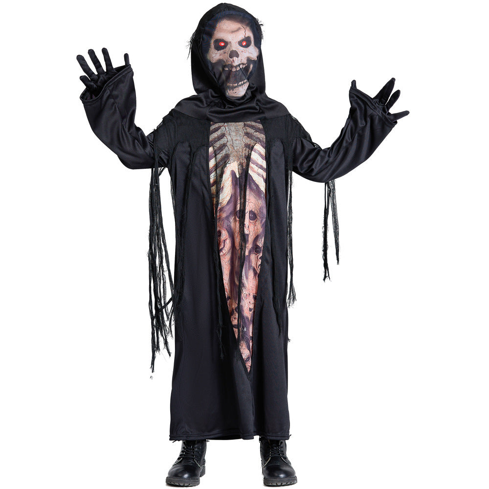 Unisex Gespenstische Skelettkostüm mit Kapuze und Fransen Shop Nory