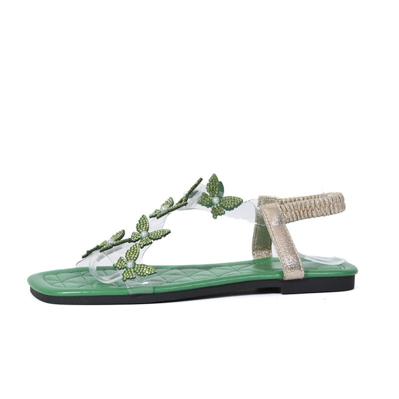 Damen Elegante Sandalen mit funkelnden Schmetterlingsapplikationen