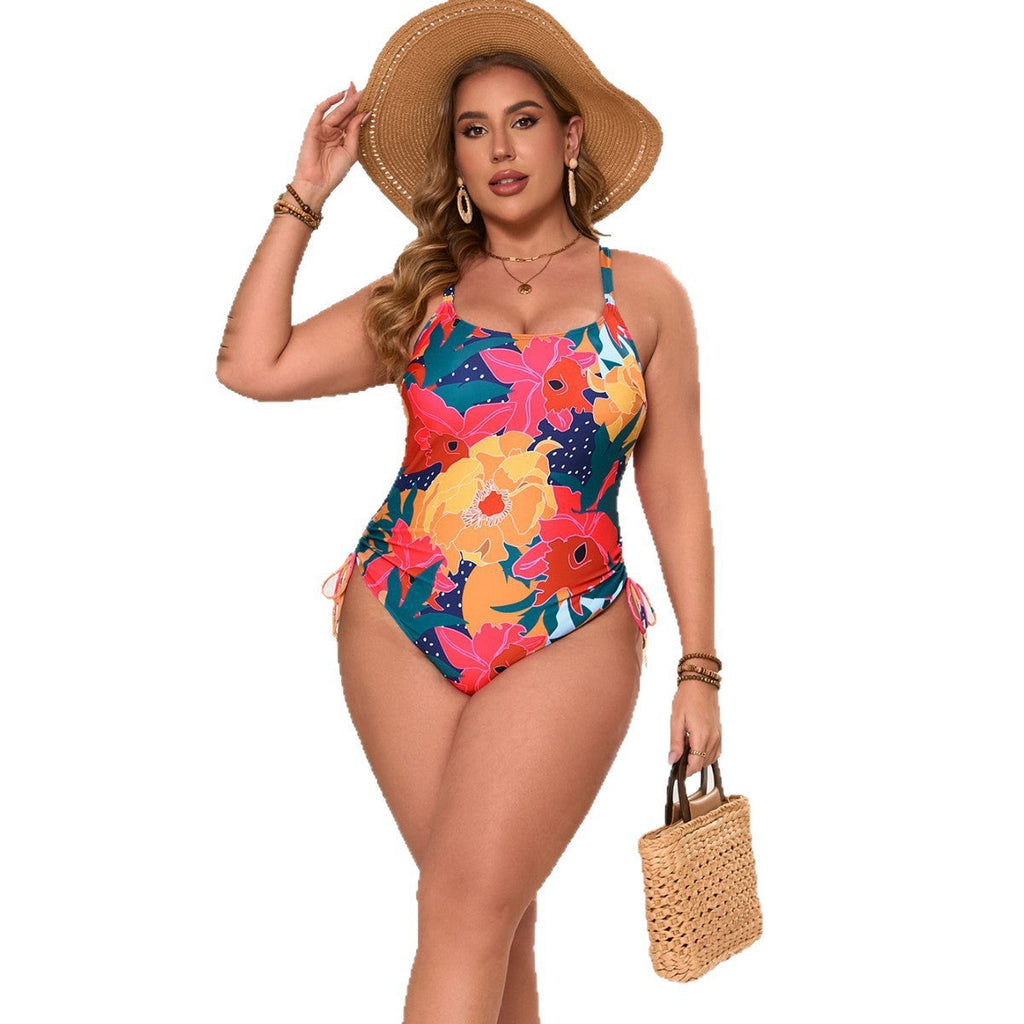 Damen Einteiler Badeanzug mit floralem Design und verstellbaren Trägern