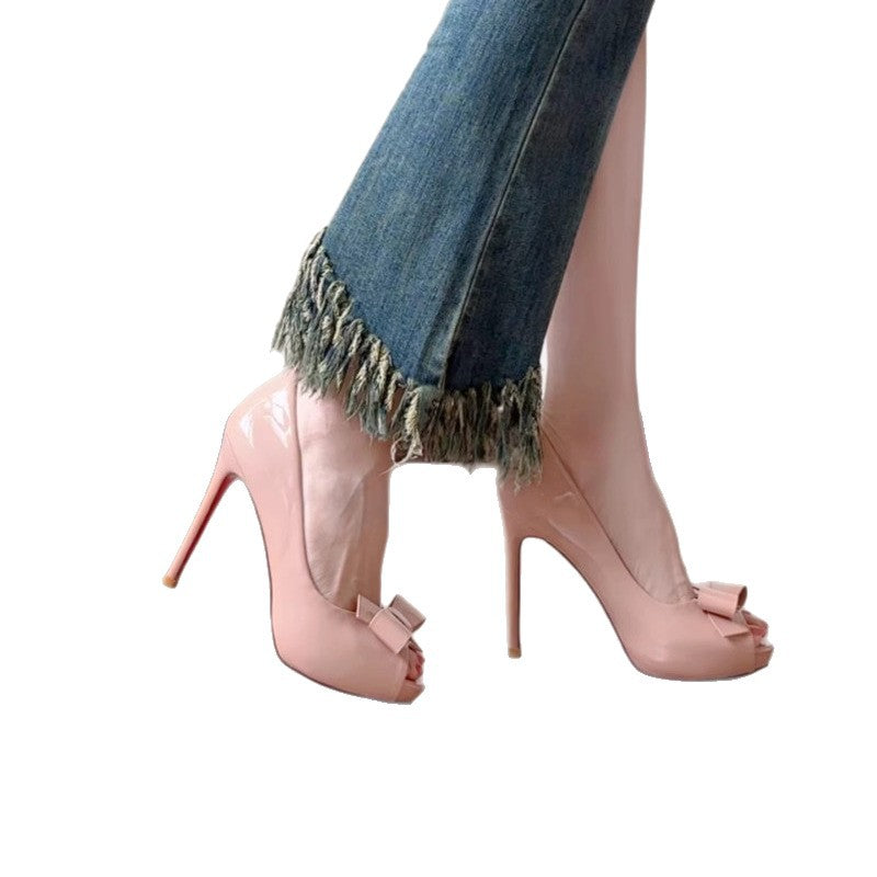 Damen offene High Heel Pumps mit eleganter Schleifenverzierung
