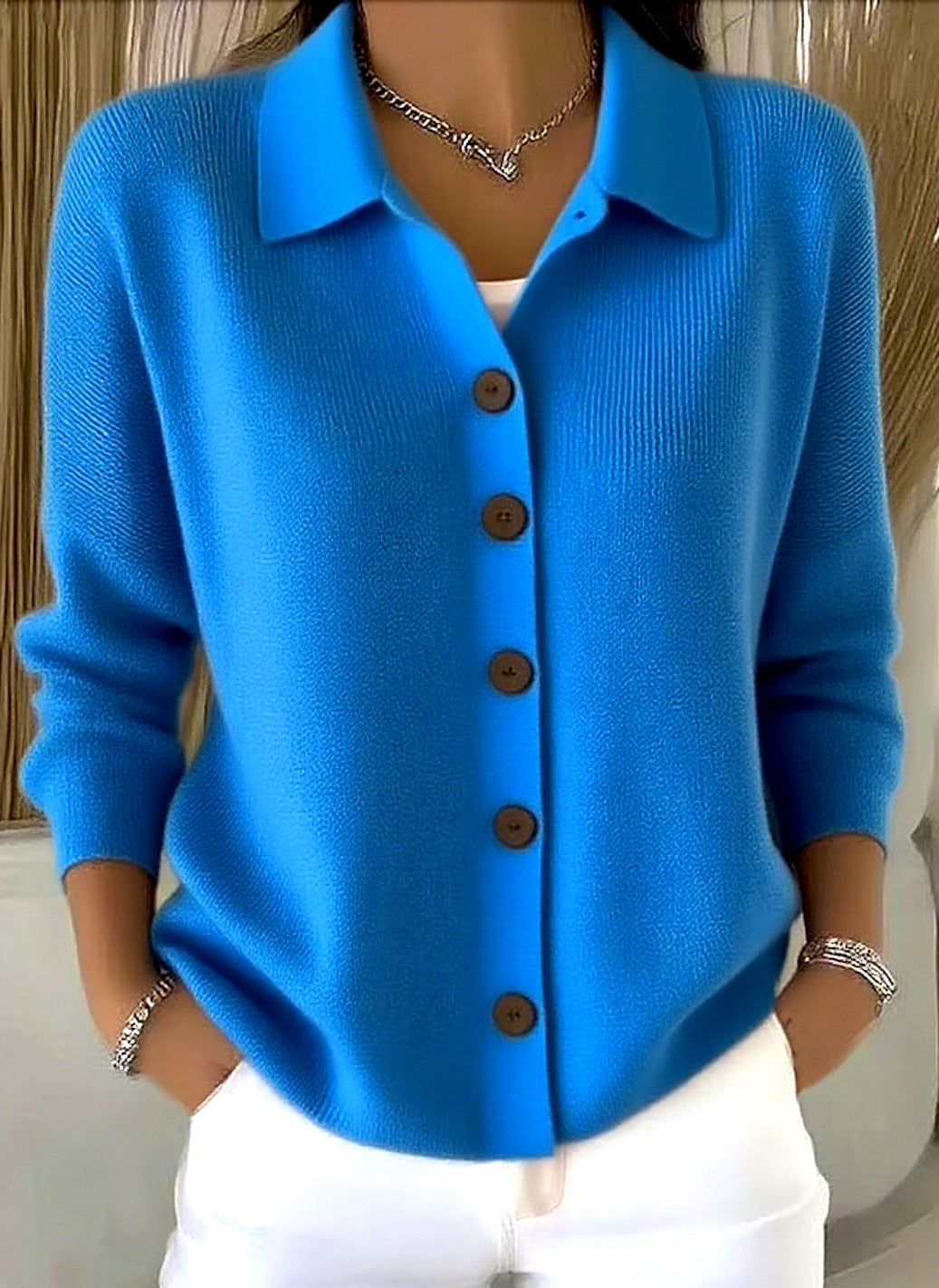 Damen nan Feinstrickjacke mit Hemdkragen und durchgehender Knopfleiste Shop Nory