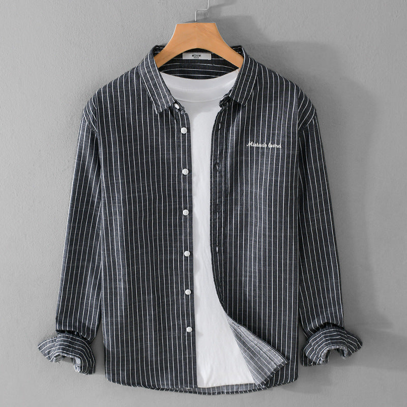 Herren Nadelstreifen-Lagenhemd im Overshirt-Stil mit dezenter Bruststickerei Shop Nory