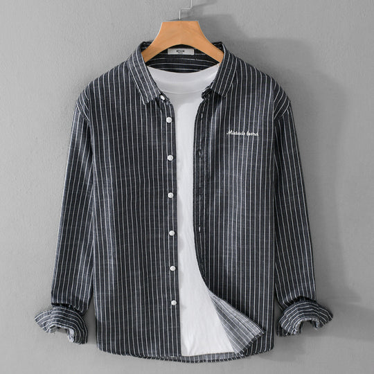 Herren Nadelstreifen-Lagenhemd im Overshirt-Stil mit dezenter Bruststickerei Shop Nory