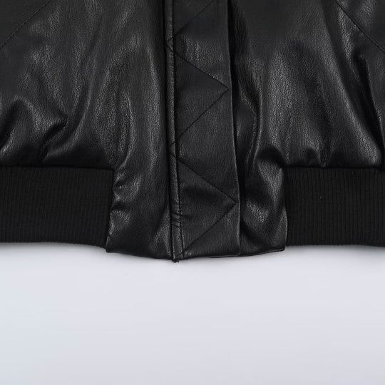 Damen Oversize Bomberjacke aus Kunstleder mit gerippten Bündchen Shop Nory