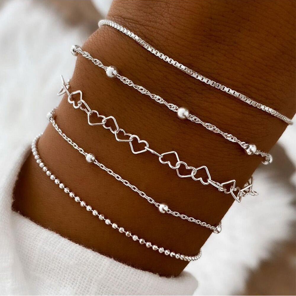 Damen Armreifen-Set mit zarten Herz- und Perlendetails Shop Nory