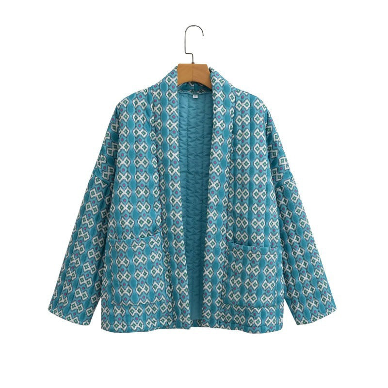Damen Gemusterte gesteppte Kimono-Jacke mit aufgesetzten Taschen Shop Nory