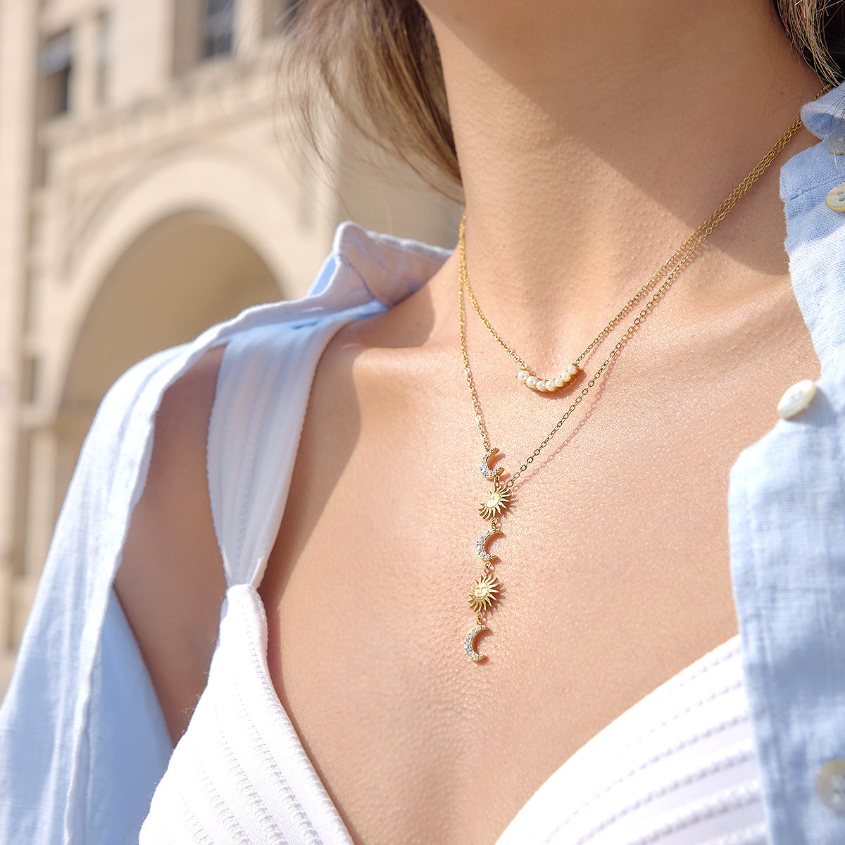 Damen Halskette mit Sonnen- und Mondanhängern aus hypoallergenem Edelstahl Shop Nory